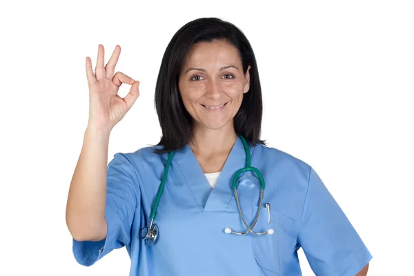 Attractive doctor woman saying OK — Stock Photo, Image