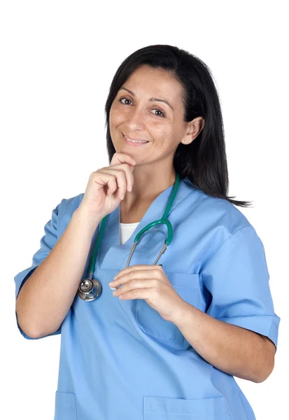 Médico atraente mulher pensando — Fotografia de Stock