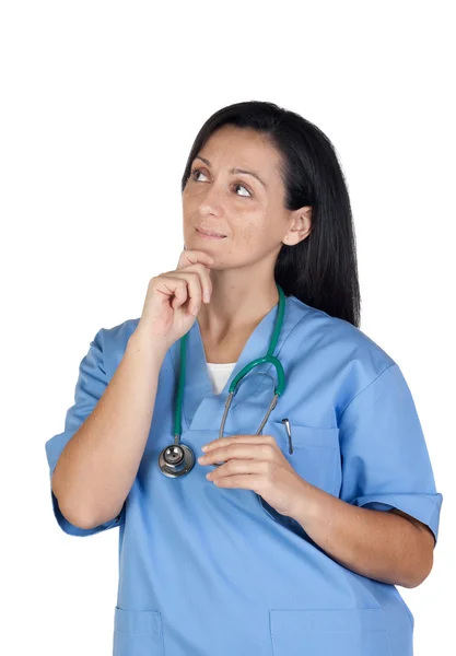 Attractive doctor woman thinking — Stock Photo, Image