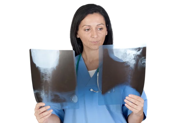 Attractive radiologist look radiograph — Stock Photo, Image