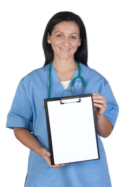 Attractive doctor woman with clipboard — Stock Photo, Image