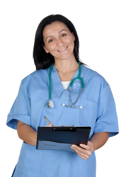 Attractive doctor woman signing — Stock Photo, Image