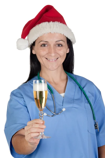 Mulher médico atraente com copo de Natal — Fotografia de Stock