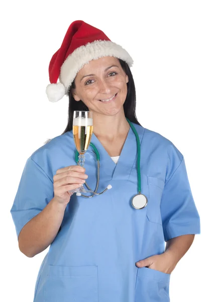Attractive doctor woman with Christmas cup — Stock Photo, Image