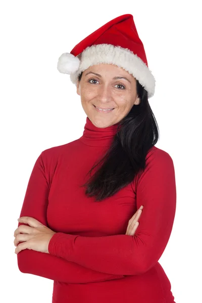 Красивая девушка в рождественской шляпе — стоковое фото