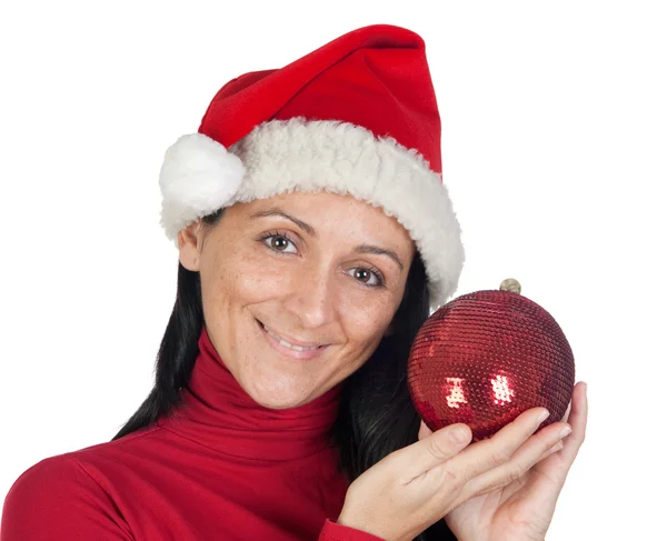 Красивая девушка в рождественской шляпе — стоковое фото
