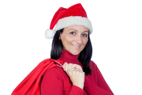 Красивая девушка с рождественским мешком — стоковое фото
