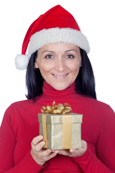 Beautiful girl with a Christmas present — Stock Photo, Image