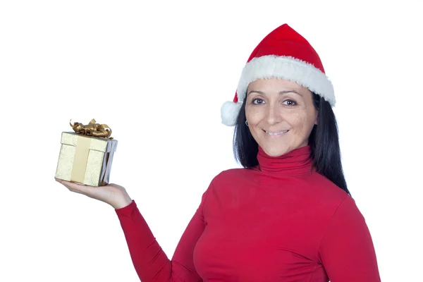 Mooi meisje met een kerstcadeau — Stockfoto
