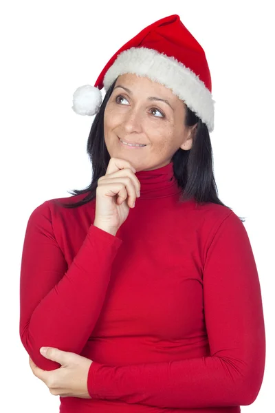 Nadenkend meisje met kerst hoed — Stockfoto