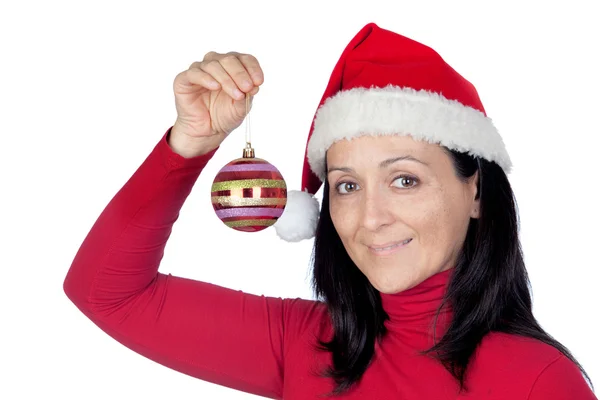 Kırmızı bir Noel top ile güzel kız — Stok fotoğraf