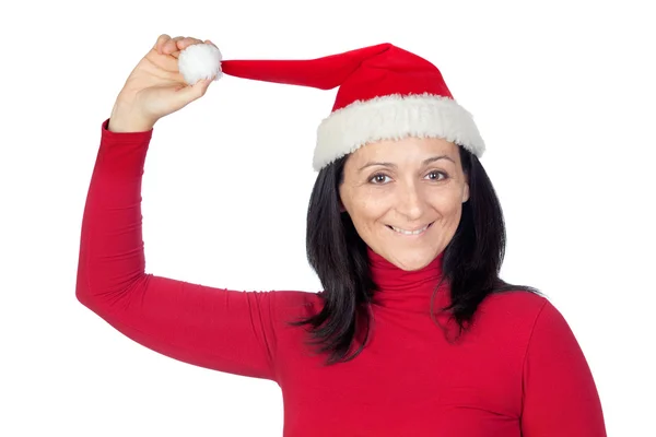 Playful girl with Christmas hat — Stock Photo, Image