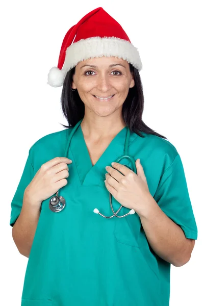Çekici doktor kadın Noel şapka ile — Stok fotoğraf
