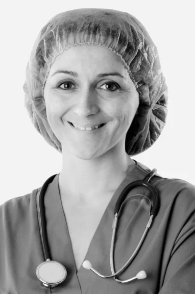 Lady médico em preto e branco — Fotografia de Stock