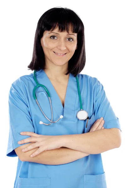 Lady doctor whit blue overall — Stock Photo, Image