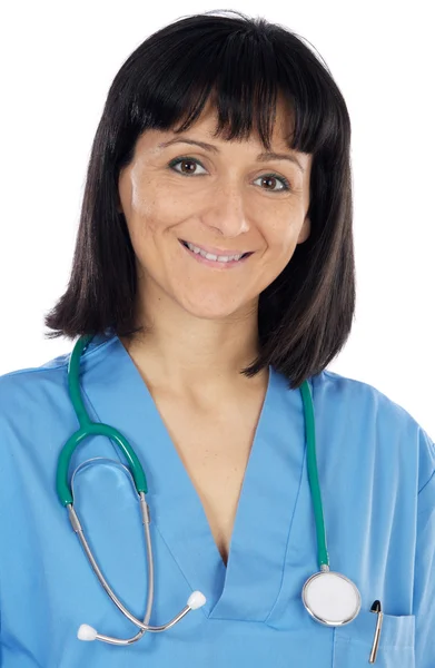 Lady doctor whit blue overall — Stock Photo, Image