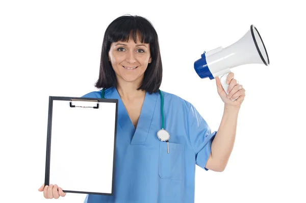 Donna medico con megafono — Foto Stock