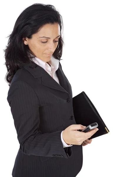 Woman of businesses sending a message with the telephone — Stock Photo, Image