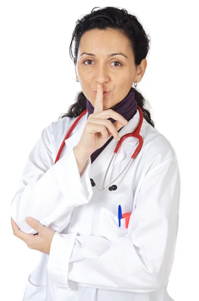 Lady doctor commanding silence — Stock Photo, Image