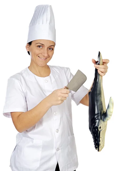 Feliz mulher cozinheira atraente — Fotografia de Stock