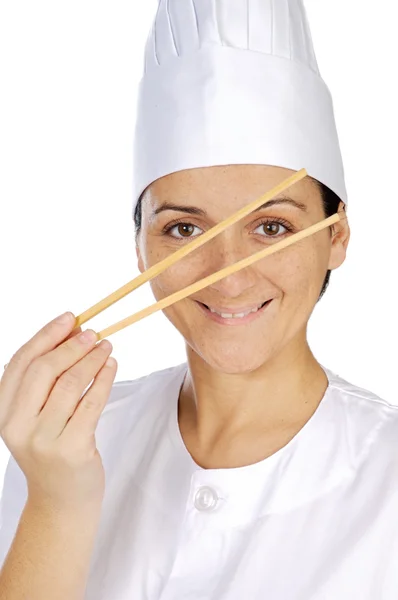 Gelukkig aantrekkelijke cook vrouw — Stockfoto