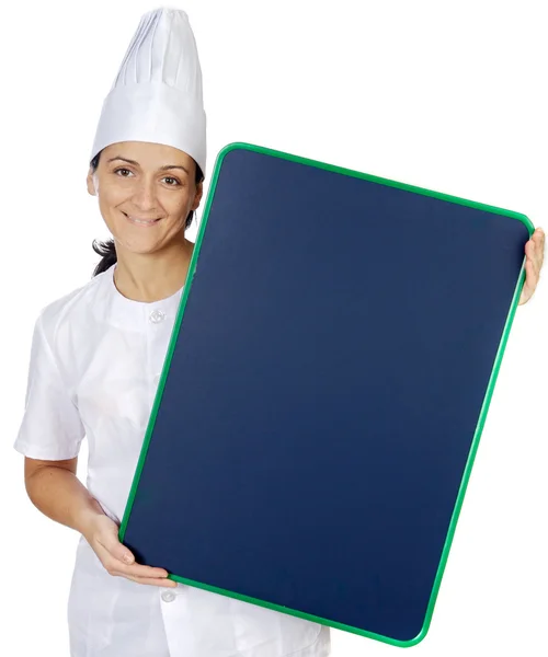 Šťastný cook atraktivní žena s deskou — Stock fotografie