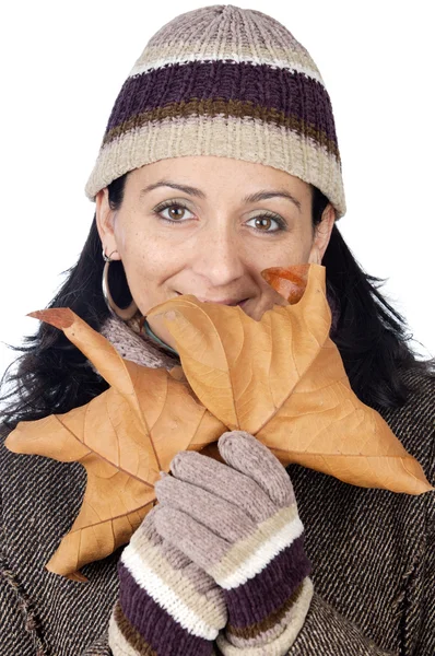 Aantrekkelijke dame beschut voor de winter — Stockfoto