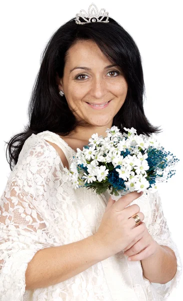 Noiva atraente vestindo vestido branco — Fotografia de Stock