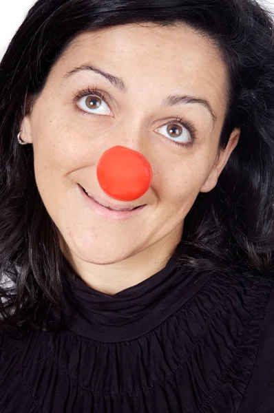 Senhora atraente com um nariz vermelho — Fotografia de Stock