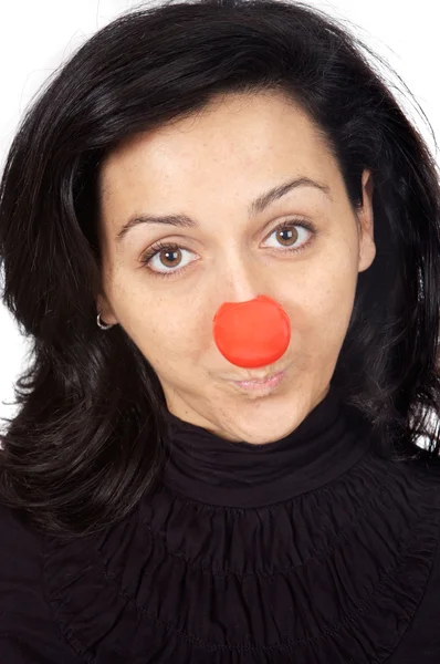 Attractive lady with a red nose — Stok fotoğraf