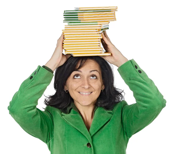 Attraktive Dame mit einem Buch im Kopf — Stockfoto