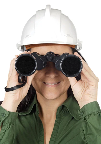 Žena s dalekohledem — Stock fotografie