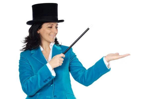 Çekici bir iş kadını bir sihirli değnek ve şapka — Stok fotoğraf