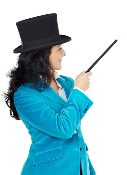 Γυναίκα ελκυστική για την οικονομία με ένα μαγικό ραβδί και καπέλο — Φωτογραφία Αρχείου