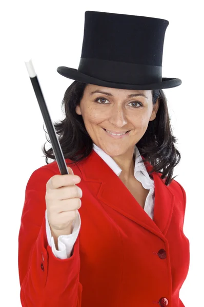 Atractiva mujer de negocios con una varita mágica y sombrero —  Fotos de Stock