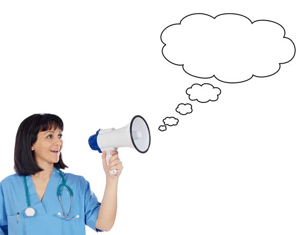 Woman doctor with megaphone — Stock Photo, Image