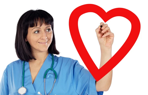 Medical cardiologist drawing a heart — Stock Photo, Image