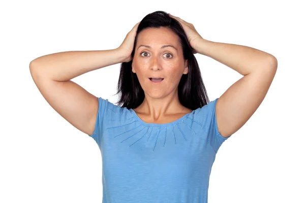 Surprised woman by forgetting something Stock Photo