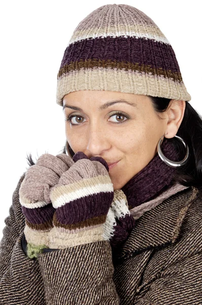 Attractive lady sheltered for the winter Royalty Free Stock Images