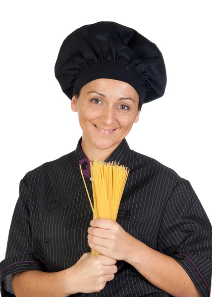Pretty cook woman with spaguettis Stock Photo
