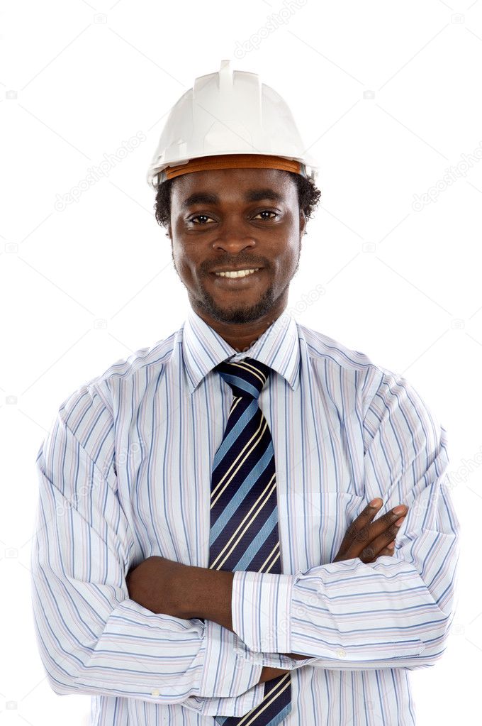 Photo of handsome engineer smiling