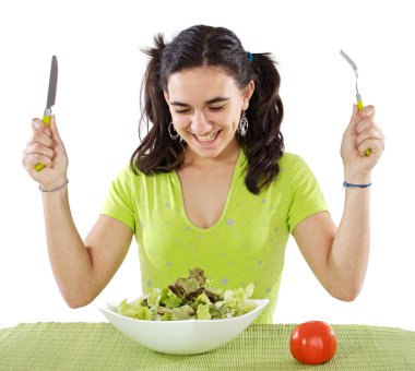 Adolescent eating a salad clipart