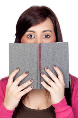 Brunette girl with a reader clipart