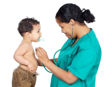 Lady doctor with a baby clipart