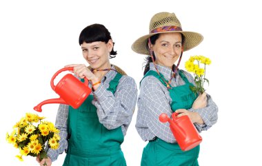 Two woman dressed gardener clipart