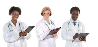 Team of three doctors writing clipart