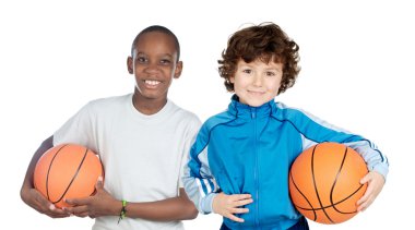 Two adorable children with balls clipart