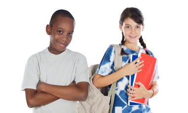 Two children students returning to school clipart