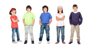 Adorable children, two girls and three boys clipart