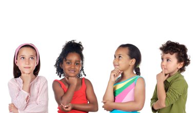 Multiethnic group of children thinking clipart